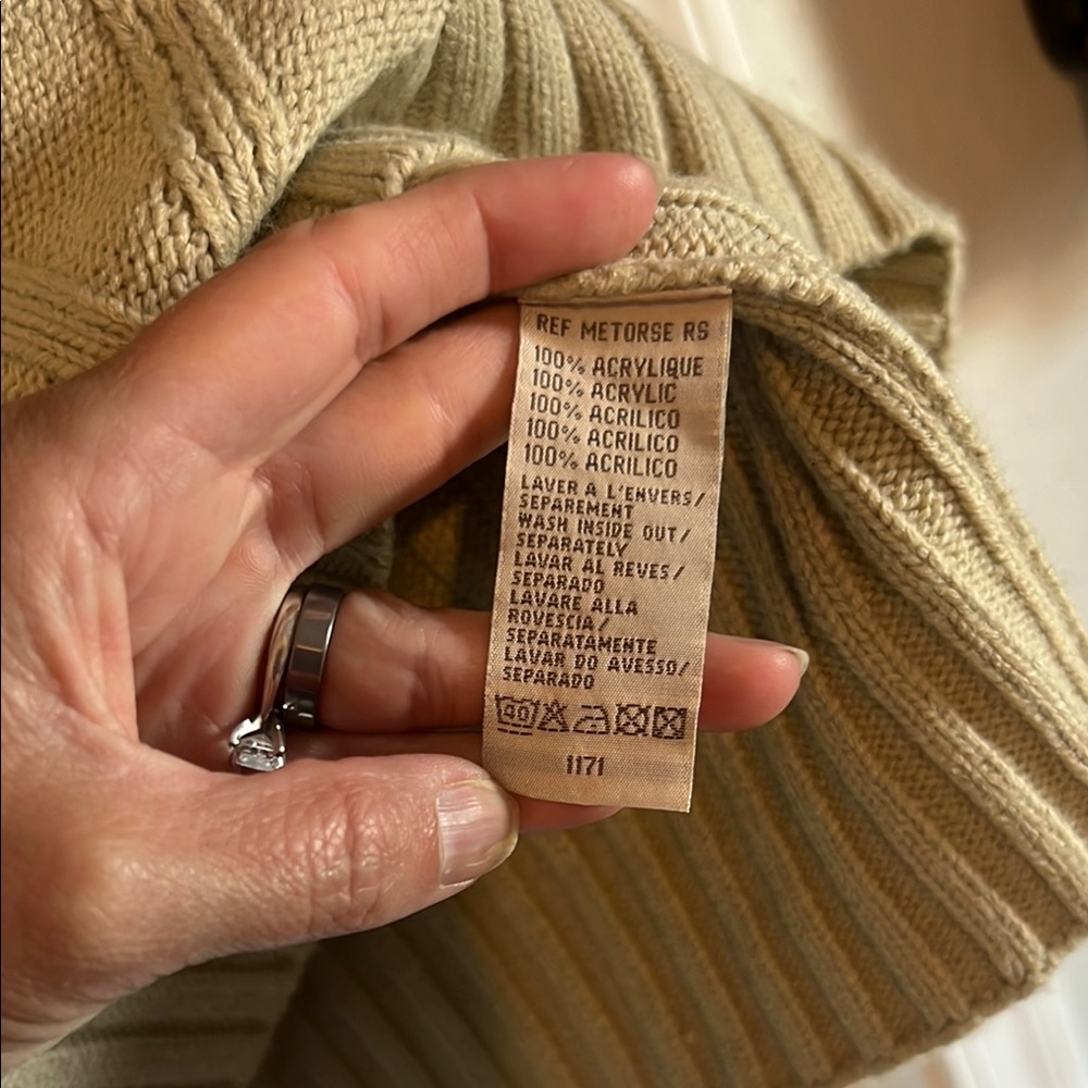 Tan Cowl Neck Sweater with Ribbed Texture - Picture 3 of 7
